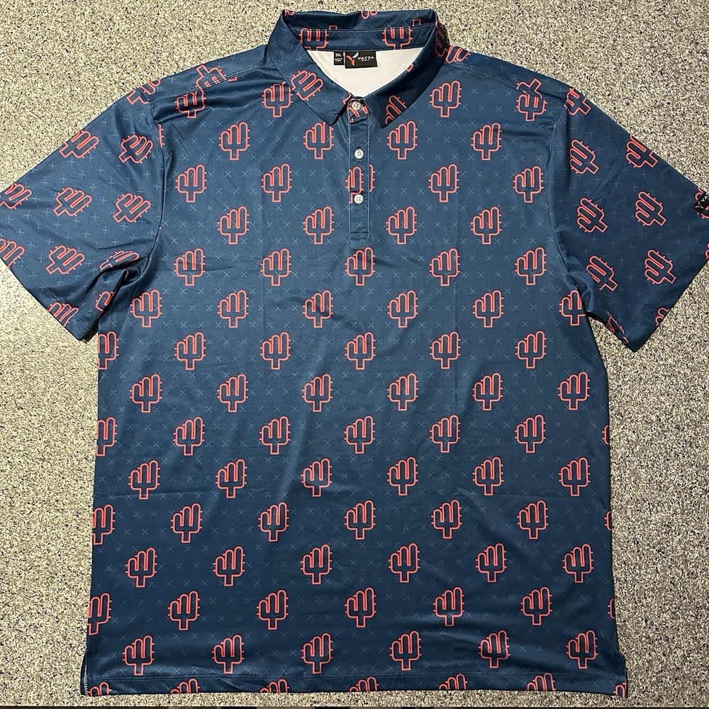 Yatta Golf Polo Shirt Mens 3XL Blue Cactus AOP Short Sleeve Southwest